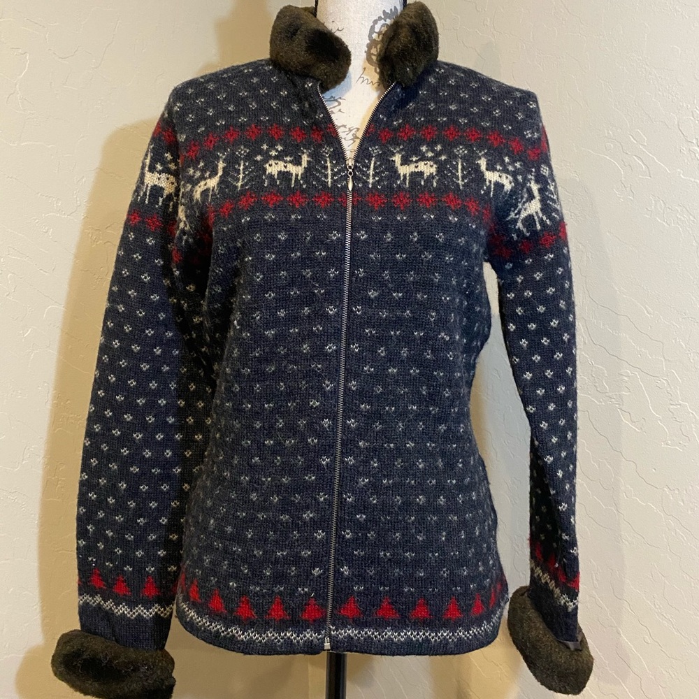 Women’s Ralph Lauren Blue Pure Wool ZIP Sweater S - Picture 1 of 8